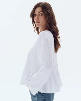 THE LONG SLEEVE RUFFLE IN TRUE WHITE