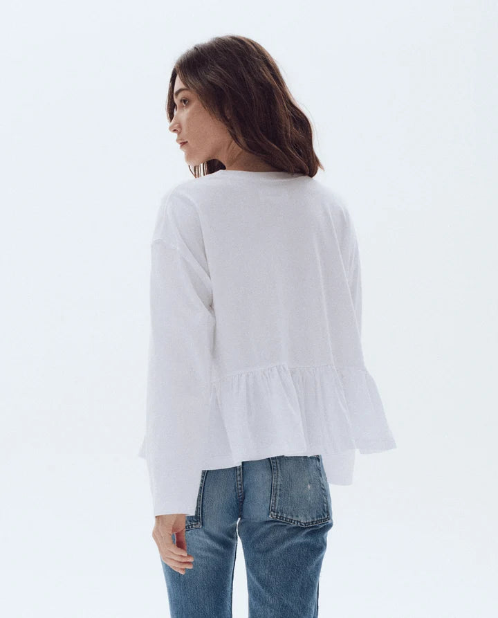 THE LONG SLEEVE RUFFLE IN TRUE WHITE