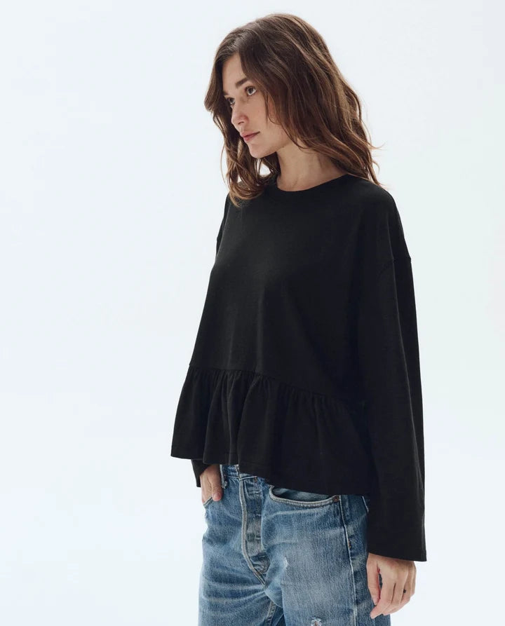 THE LONG SLEEVE RUFFLE IN TRUE BLACK