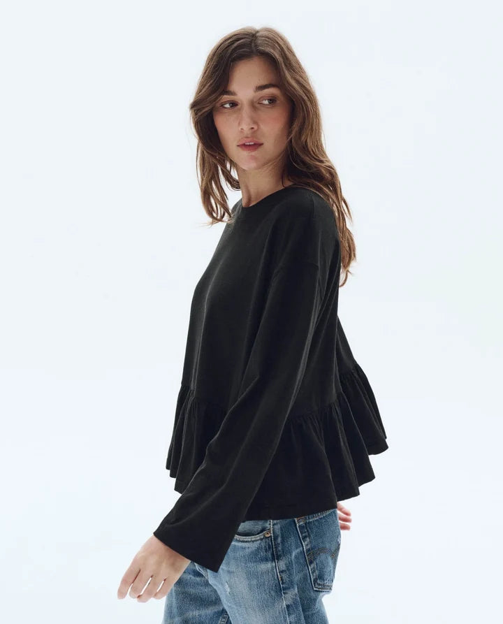 THE LONG SLEEVE RUFFLE IN TRUE BLACK