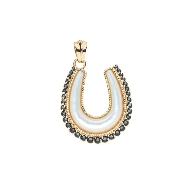 FEELING LUCKY MOTHER OF PEARL HORSESHOE PENDANT ON 16-18" CLASSIC ROLO CHAIN