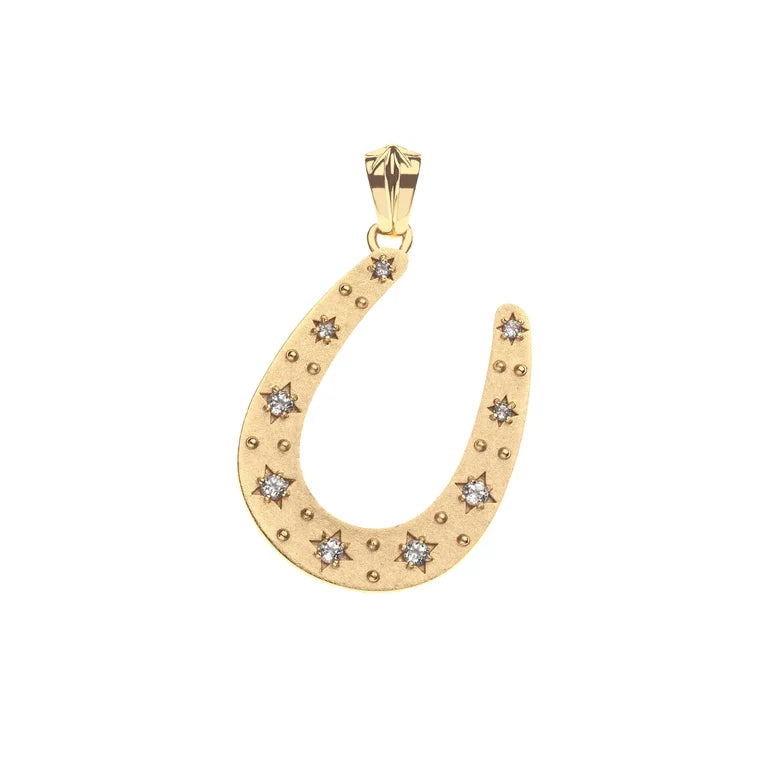 LUCKY STARRY HORSESHOE PENDANT ON 16-18" CLASSIC ROLO CHAIN