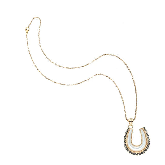 FEELING LUCKY MOTHER OF PEARL HORSESHOE PENDANT ON 16-18" CLASSIC ROLO CHAIN