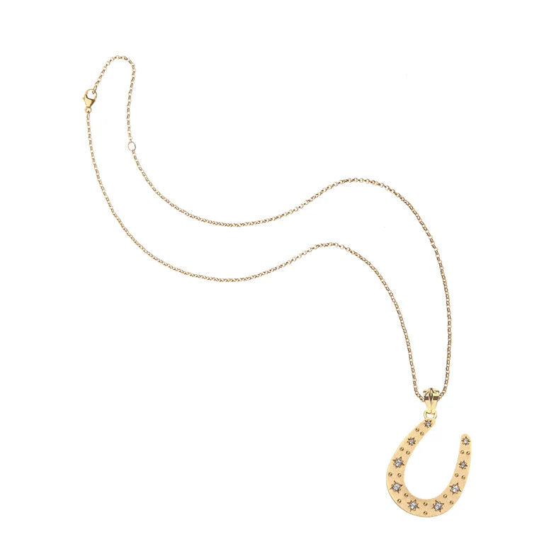 LUCKY STARRY HORSESHOE PENDANT ON 16-18" CLASSIC ROLO CHAIN