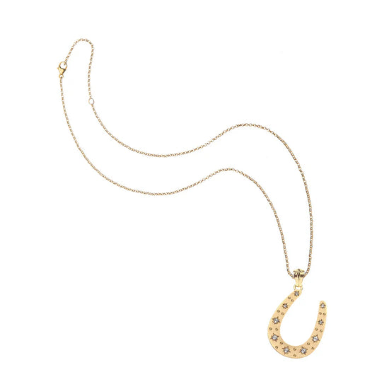 LUCKY STARRY HORSESHOE PENDANT ON 16-18" CLASSIC ROLO CHAIN