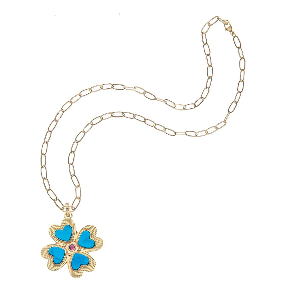 LUCKY IN LOVE CLOVER PENDANT IN TURQUOISE