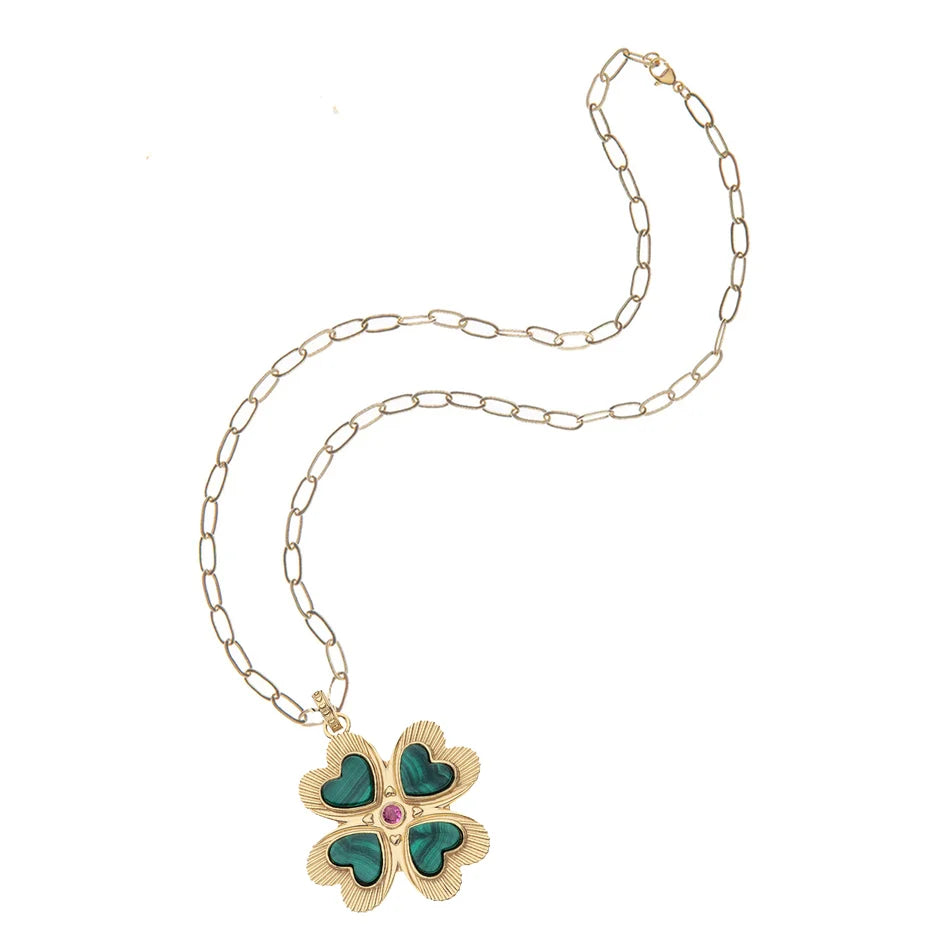 LUCKY IN LOVE CLOVER PENDANT IN MALACHITE