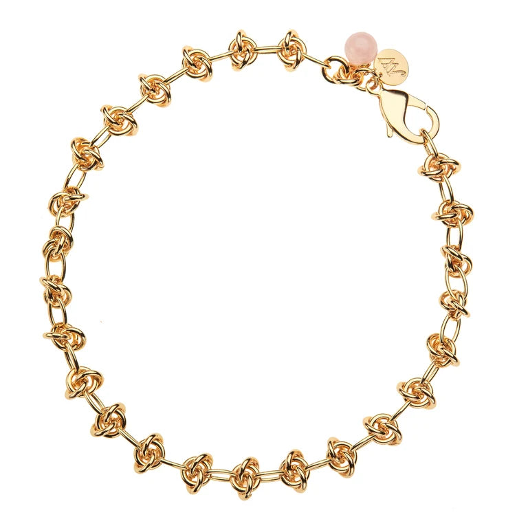IN A KNOT CHAIN WITH A ROSE QUARTZ BEAD 18"