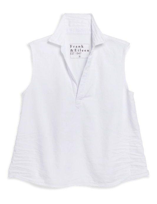 OLIVIA SLEEVELESS POLO- WHITE DENIM