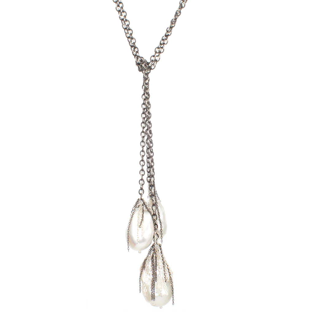 WHITE BAROQUE FRESH WATER PEARL LARIAT NECKLACE