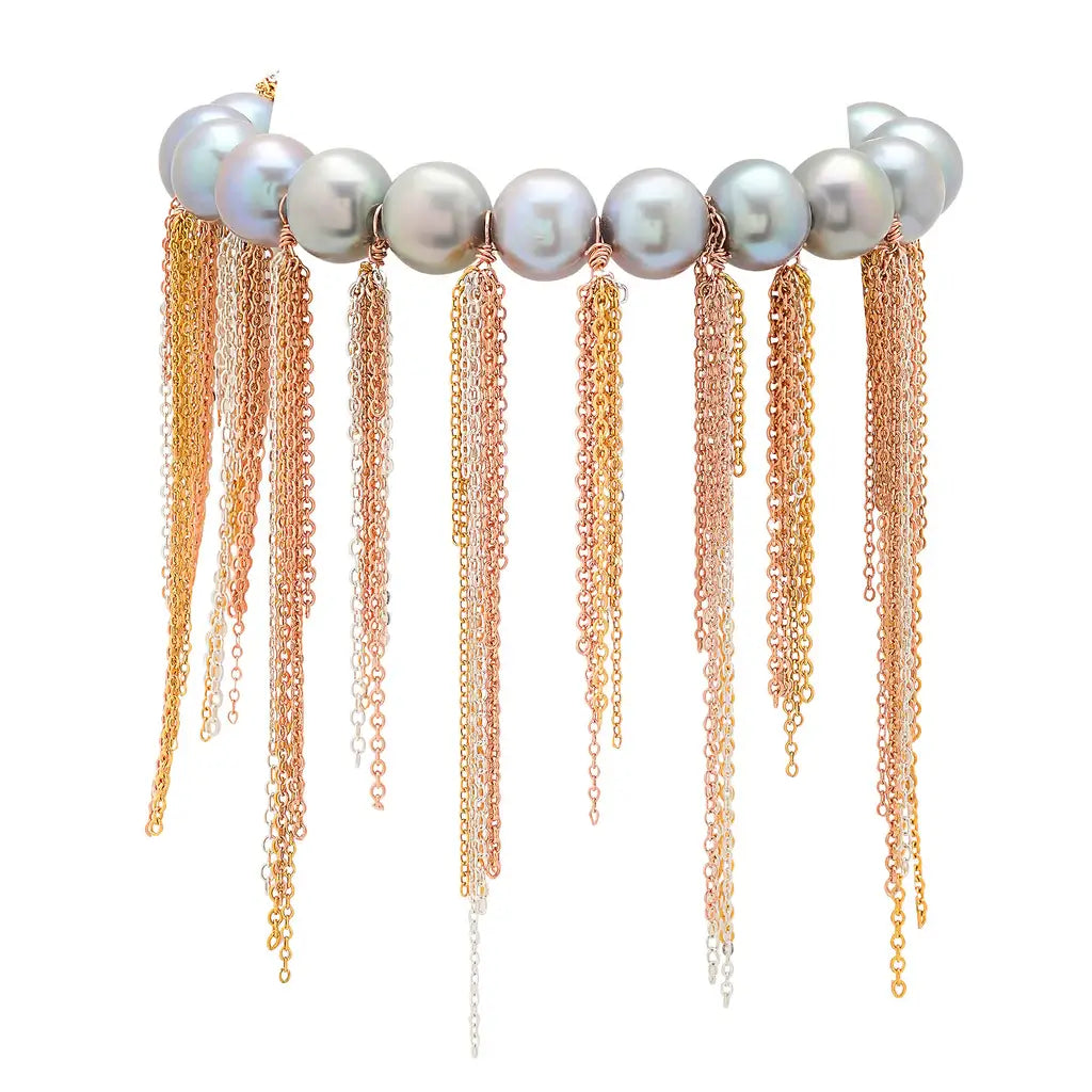 MULTI FRINGE BRACELET- SILVER FRESH WATER PEARLS