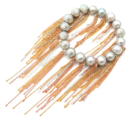 FRINGE BRACELET- SILVER FRESHWATER PEARLS, SILVER, GOLD ROSE GOLD CHAIN