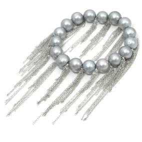 FRINGE BRACELET- SILVER FRESHWATER PEARLS, STERLING SILVER CHAIN