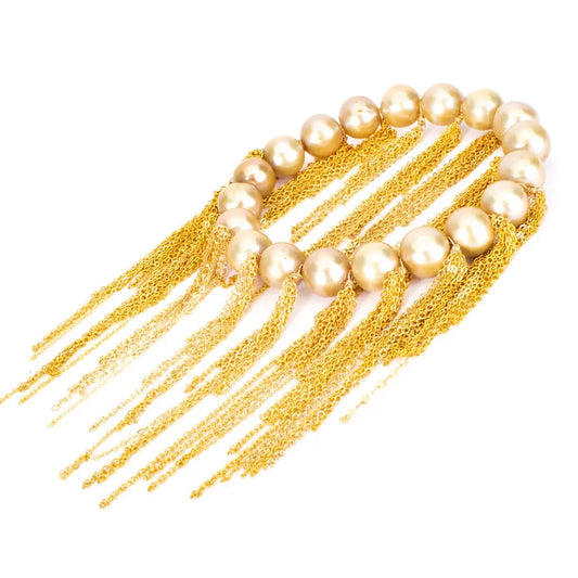Fringe Bracelet- Golden Fresh Water Pearls, Yellow Gold Fill Chain