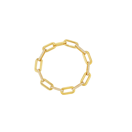 PAVE DIAMOND ALTERNATING PAPERCLIP LINK CHAIN BRACELET