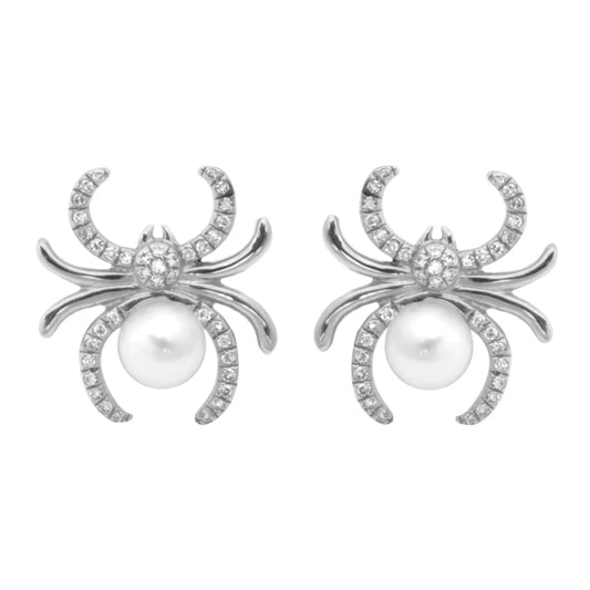 DIAMOND SPIDER FRESH WATER PEARL STUD EARRINGS