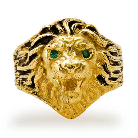 EMERALD EYE LION HEAD SIGNET RING