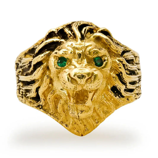 EMERALD EYE LION HEAD SIGNET RING