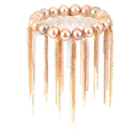 FRINGE BRACELET- GOLD FRESHWATER PEARLS, ROSE GOLD, YELLOW & SILVER CHAIN