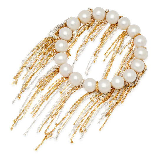 FRINGE BRACELET- WHITE FRESH WATER PEARLS, YELLOW GOLD AND SILVER CHAIN