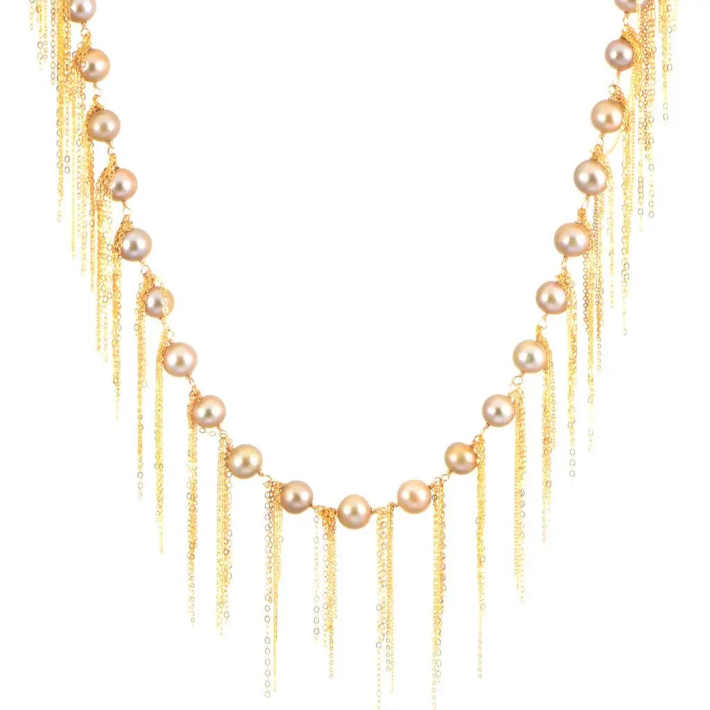 18" Gold Fresh Water Pearl Fringe Necklace, Yellow Gold Fill