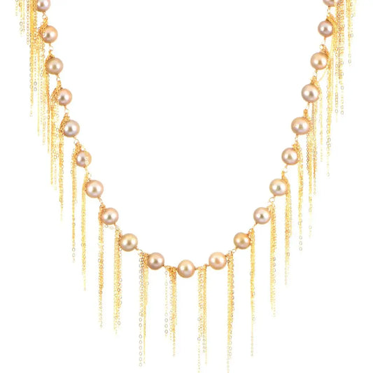 18" Gold Fresh Water Pearl Fringe Necklace, Yellow Gold Fill