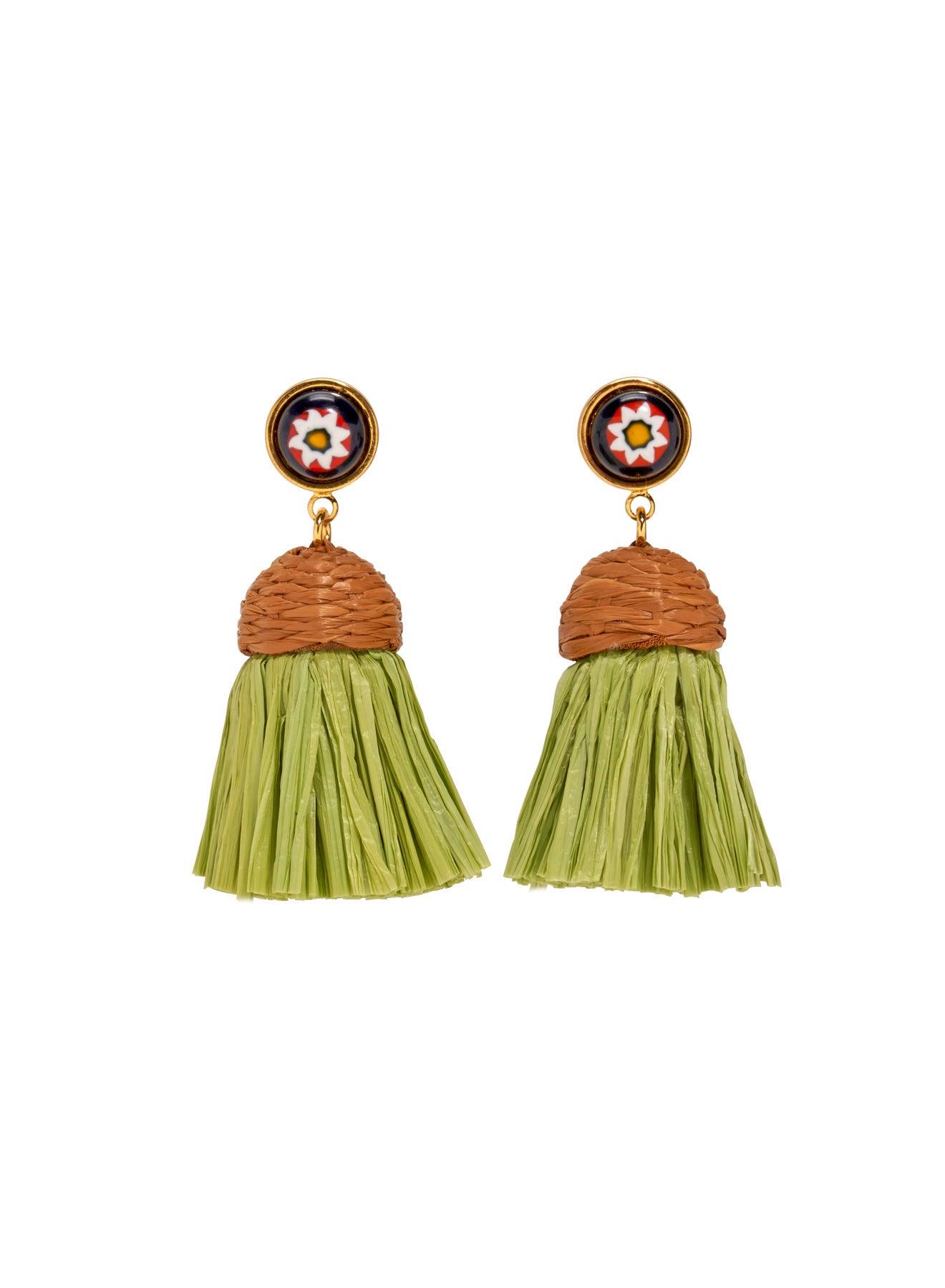 RAFFIA EARRINGS IN FLORAL PALM