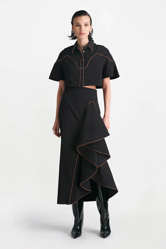 LEATHER TRIM SHIRT