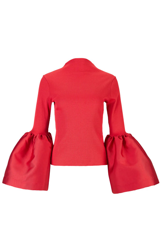 HEAVY SATIN TURTLENECK PUFF SLEEVE TOP