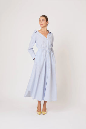 FALLING OFF THE SHOULDER DRESS IN MEN'S SHIRTING
