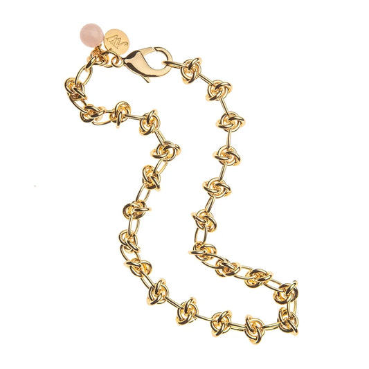 IN A KNOT CHAIN WITH A ROSE QUARTZ BEAD 16"