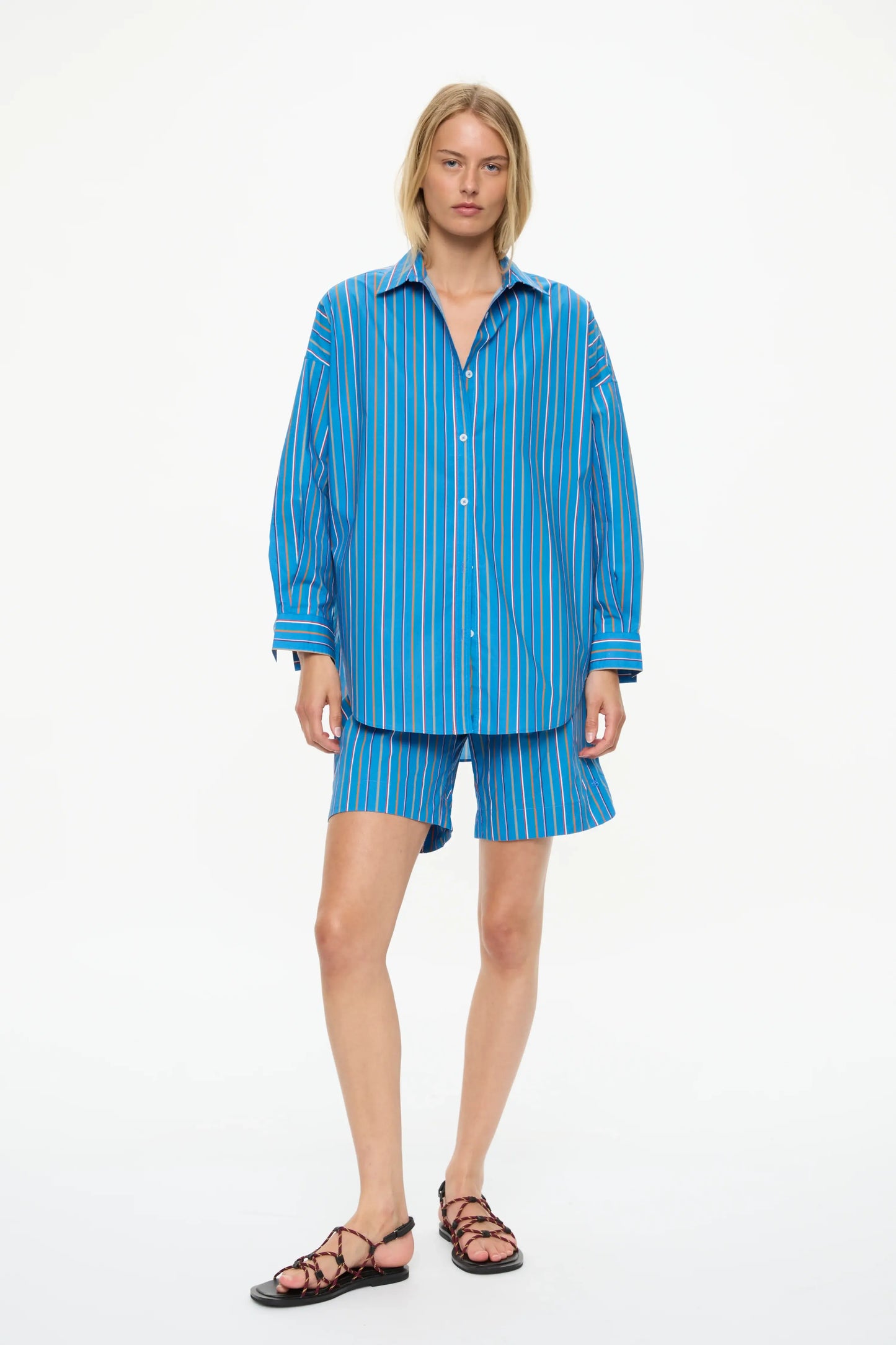 MARA OVERSIZED LONG SLEEVE SHIRT STRIPE- TUTTI FRUTTI/INK BLUE