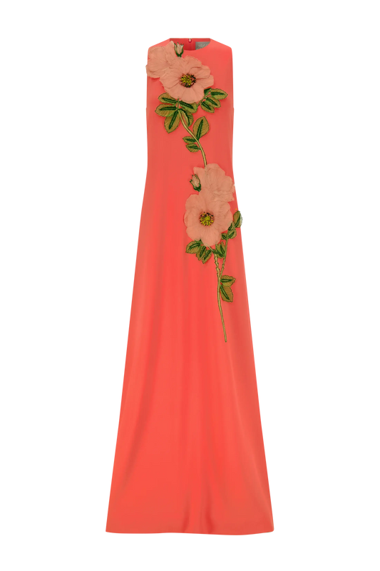 PEONY EMBROIDERED FLUID CREPE FRANCIE GOWN