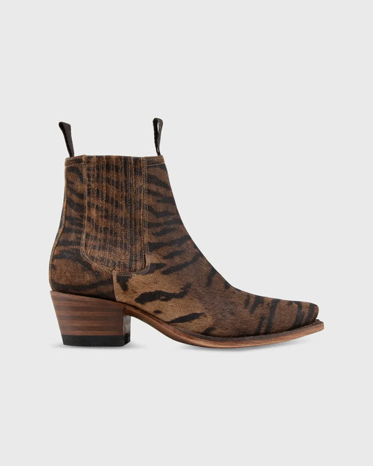 SHORT COWBOY BOOT - BROWN TIGER SUEDE