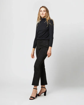 FAYE CROPPED SEAMED PANT- BLACK SUEDE