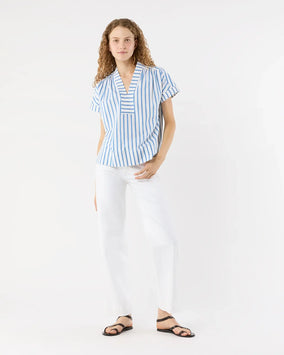 LIBBY TOP - IVORY/BLUE STRIPE