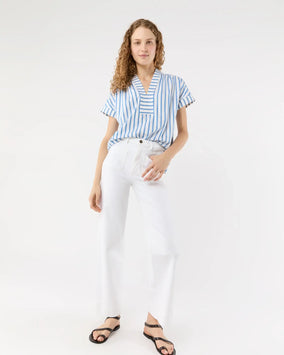 LIBBY TOP - IVORY/BLUE STRIPE