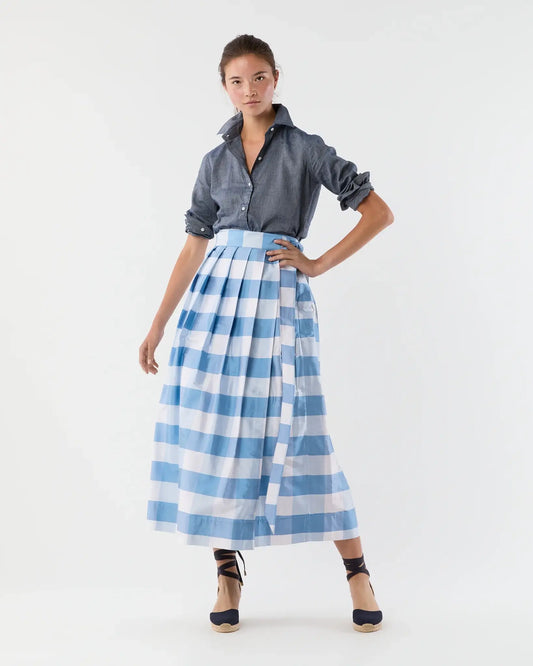 PLEATED WRAP MIDI SKIRT- GINGHAM