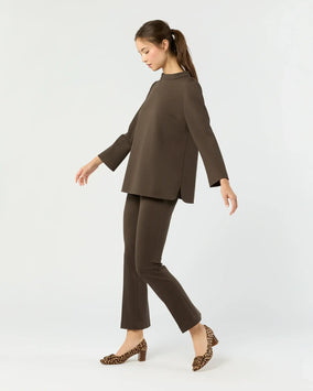FAYE FLARE CROPPED PANT - COFFEE BI-STRETCH TRICOTINE