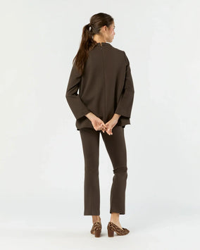 FAYE FLARE CROPPED PANT - COFFEE BI-STRETCH TRICOTINE