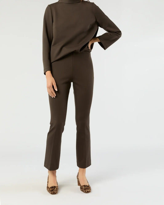 FAYE FLARE CROPPED PANT - COFFEE BI-STRETCH TRICOTINE
