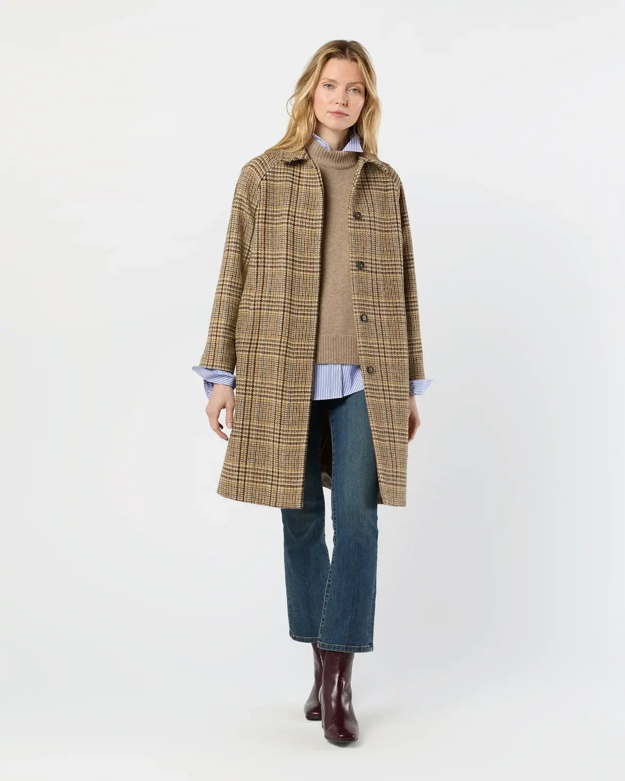 BALMACAAN COAT- BROWN/SKY GLEN PLAID TWEED