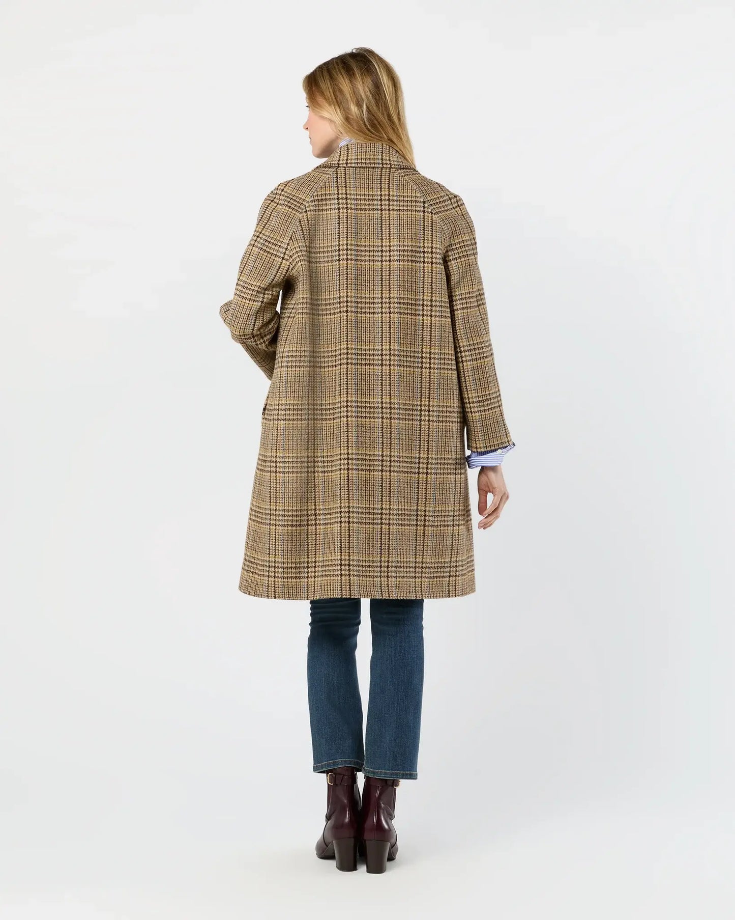 BALMACAAN COAT- BROWN/SKY GLEN PLAID TWEED