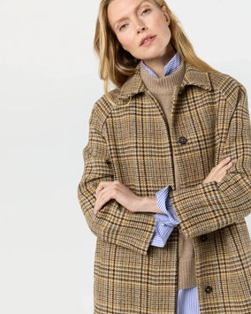 BALMACAAN COAT- BROWN/SKY GLEN PLAID TWEED