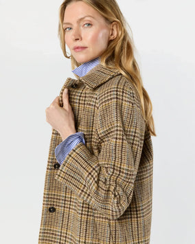 BALMACAAN COAT- BROWN/SKY GLEN PLAID TWEED