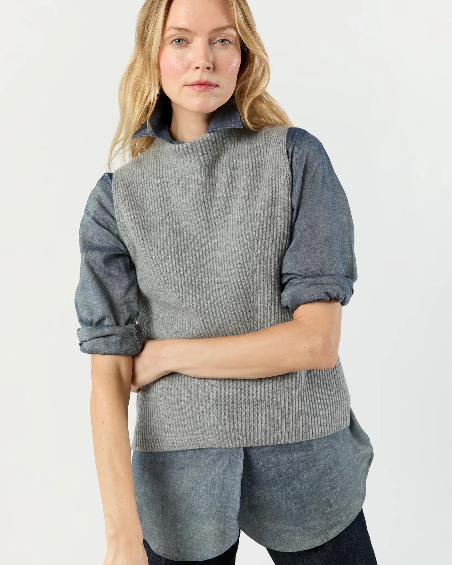 HENRIETTE VEST- MID HEATHER GREY CASHMERE