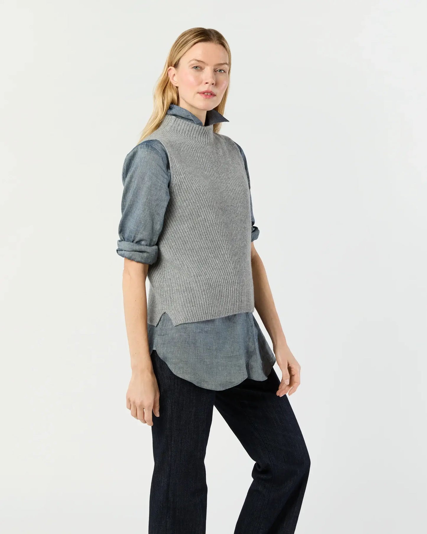 HENRIETTE VEST- MID HEATHER GREY CASHMERE