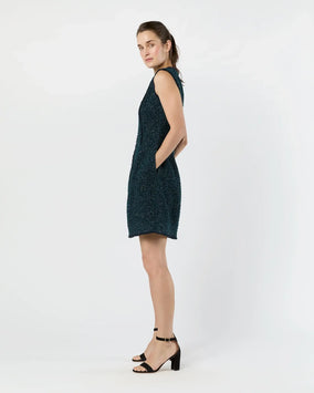 BLYTHE DRESS- NAVY/MALLARD SPARKLE TWEED