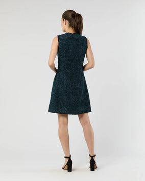 BLYTHE DRESS- NAVY/MALLARD SPARKLE TWEED