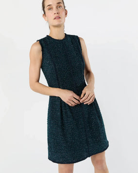 BLYTHE DRESS- NAVY/MALLARD SPARKLE TWEED